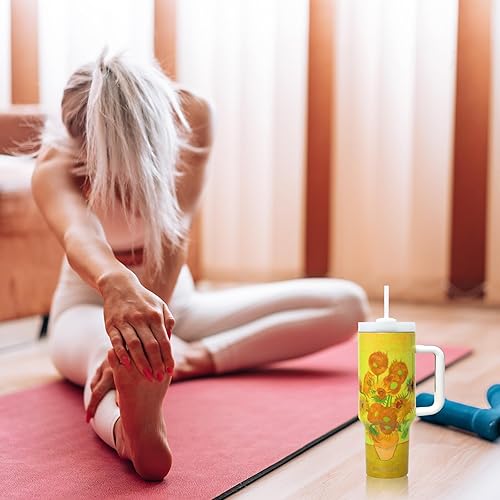 Miniatura 17 de Jormungand Vaso de 40 onzas con asa y pajita, botella de agua de acero inoxidable aislada al vacío para bebidas calientes o frías, taza de café
