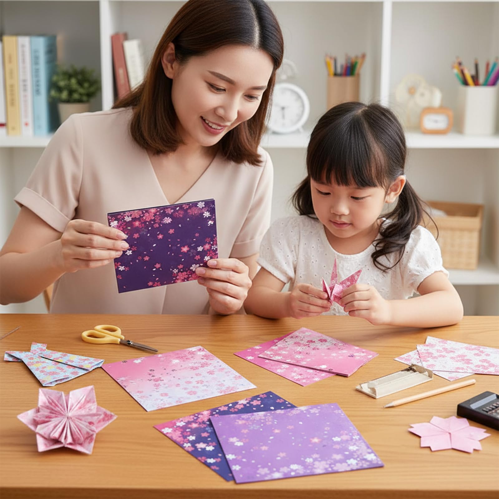 120 Hojas Papel Origami, 15x15 cm Papel Plegable Cuadrado Doble Cara con Diseño de Flores de Cerezo para Manualidades, Bricolaje, Niños y Adultos