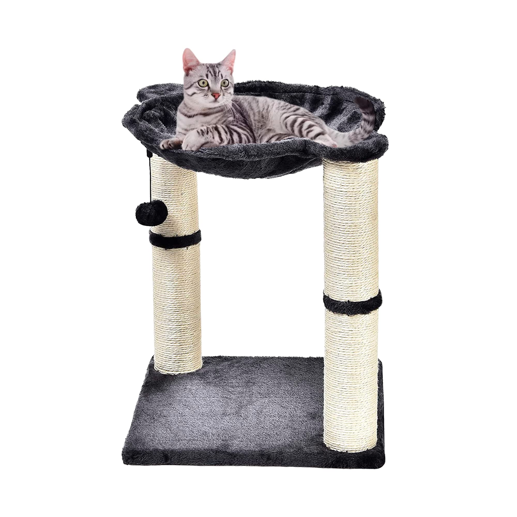 Bluelander Rascador para Gatos, Torre para Gatos de 50 cm de Altura, Arbol para Gatos con Hamaca para Descansar, Superficie Sólida y Afelpada, Juguete Suave Colgante, Cuerda de Sisal Duradera