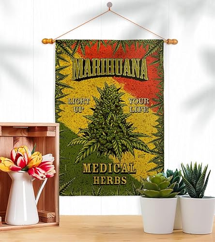 Miniatura 11 de Marihuana Burlap House Flag Dowel Set Novelty Trendy Decoration Banner Small Garden Yard Gift Double-Sided, Made in USA