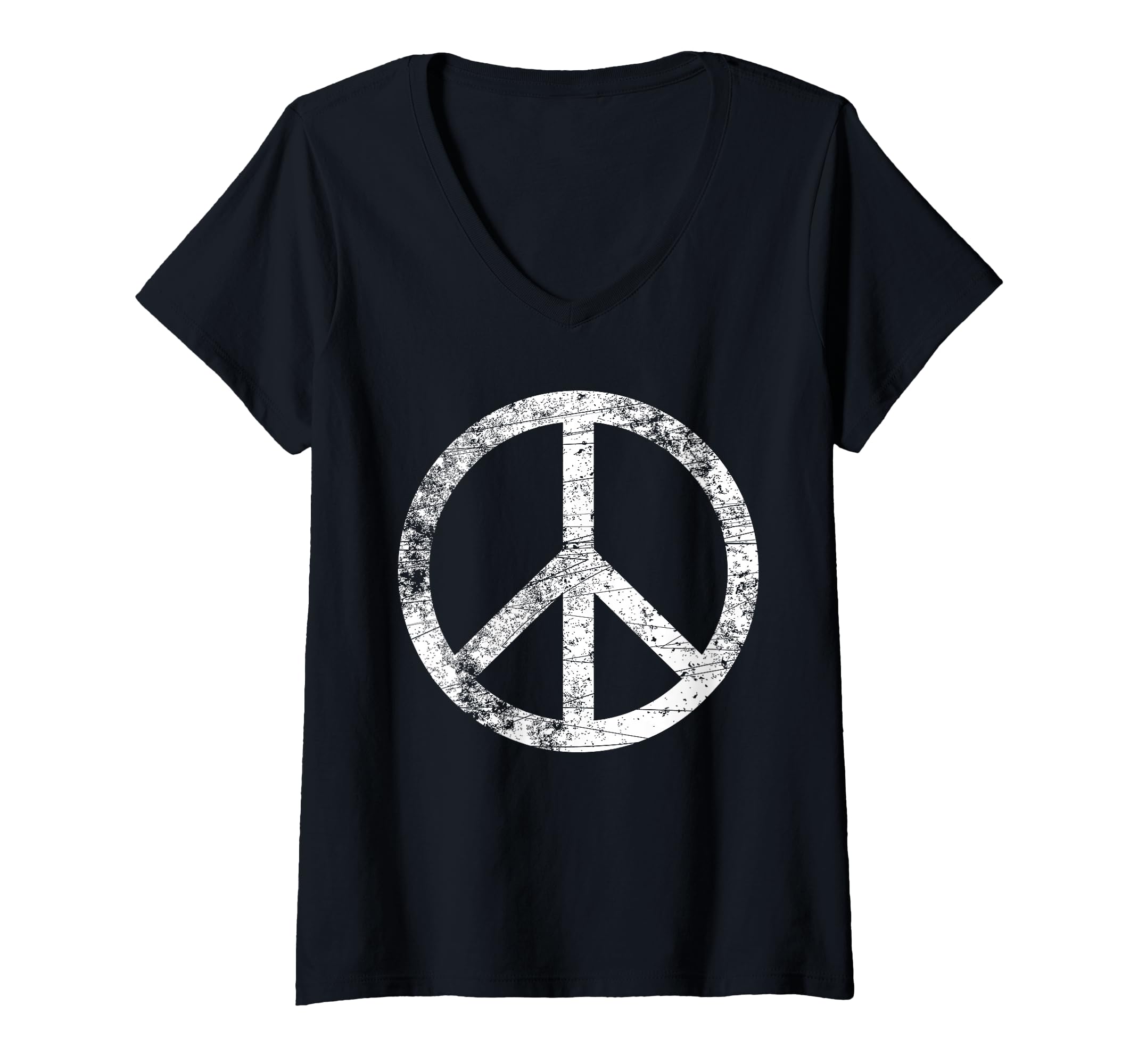 Womens Peace Sign Minimalist Hippie Love Freedom Retro 60's 70's V-Neck T-Shirt