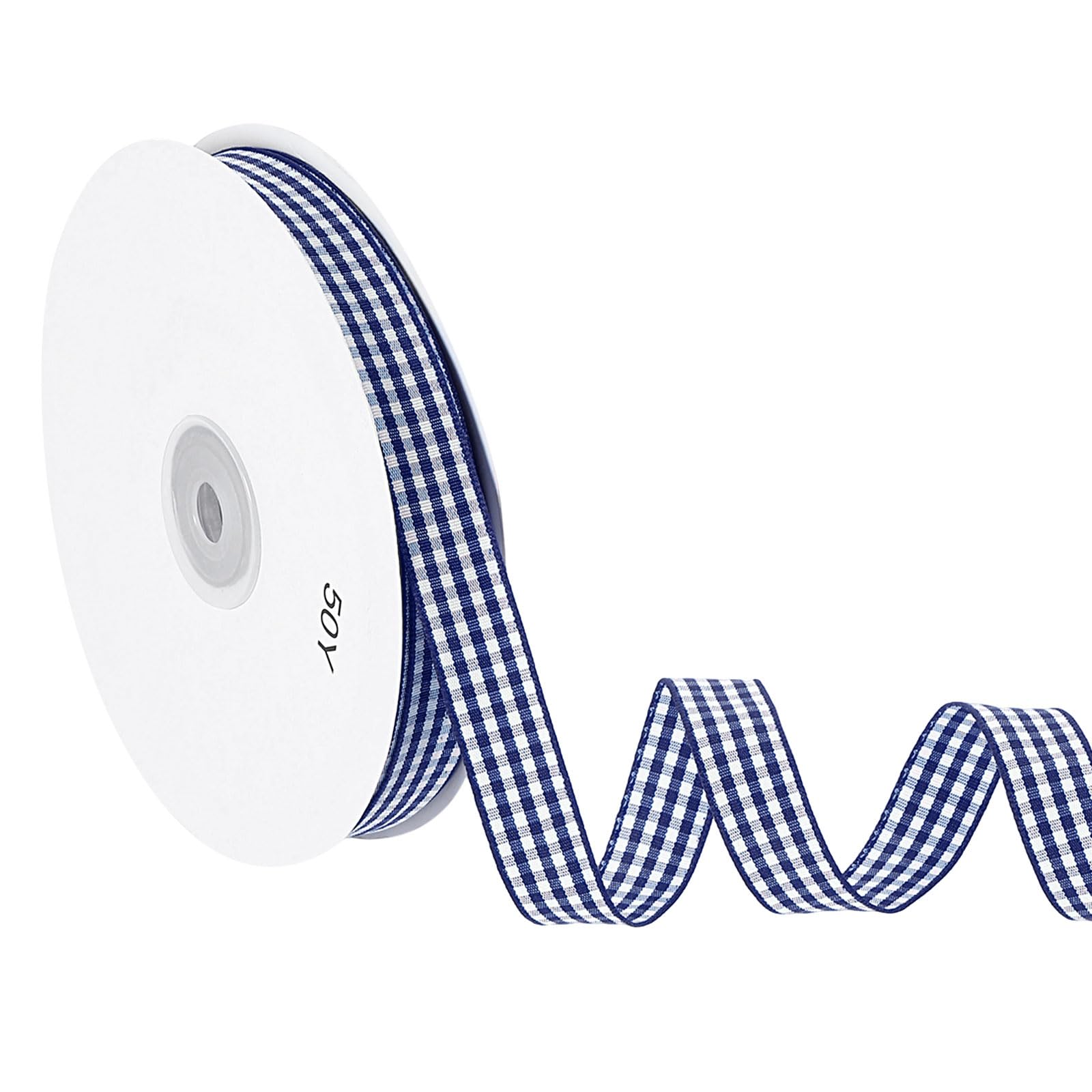PATIKIL 50 Yard x 5/8 Inch Gingham Ribbon, Plaid Ribbon Nylon Checkered Gift Wrapping Strip for Thanksgiving Bow Wreath Craft Birthday Wedding, Navy Blue