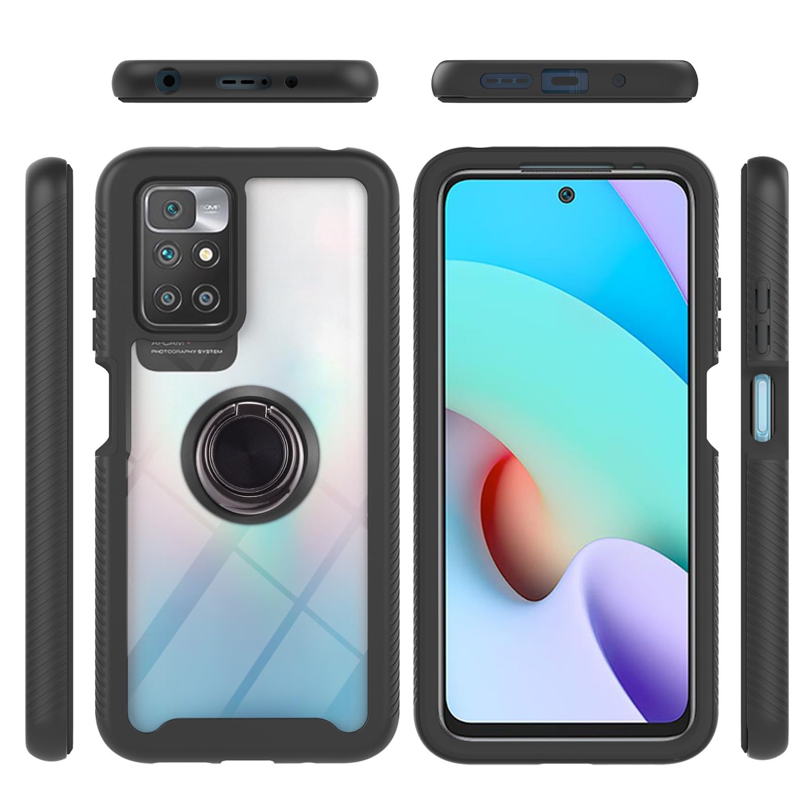 Custodia Redmi 10 Rossa Resistente - Cover Doppio Strato con Anello