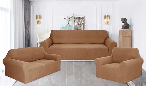 Valora Home - Juego de fundas protectoras de sofá, elastano elástico, protector de muebles antideslizante (topo, 3 piezas (sofá, asiento amor+silla