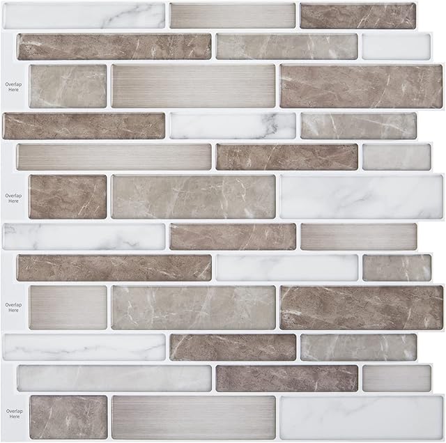Amazon Brand  Umi 10-Sheet Peel and Stick Wall Tiles Brown Marble Tile Stickers, 30cm x 30cm Faux Marble Tiles Premium Self-Adhesive Kitchen Wallpaper Splashback (Brown)