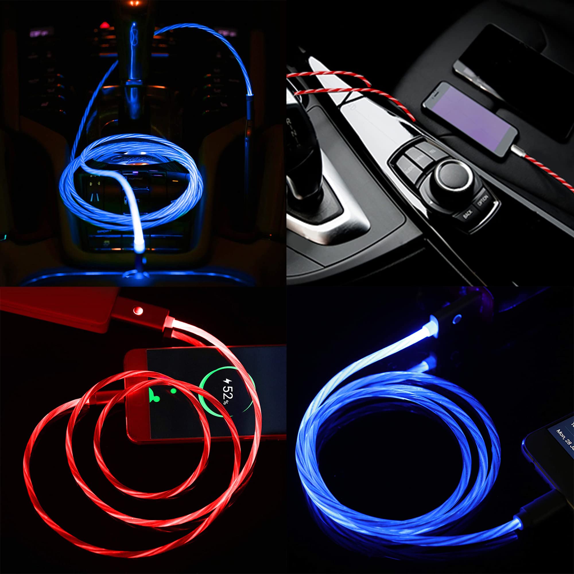 LED iPhone Charger Cable, 10ft Light Up Fast Charging Cord with Switch Button for iPhone13/12/11/X/8/7/6, iPad pro, ipad air2 & Mini2, iPod Nano7 & More,Lighted USB Car Cable 2 Packs(Blue+Red)