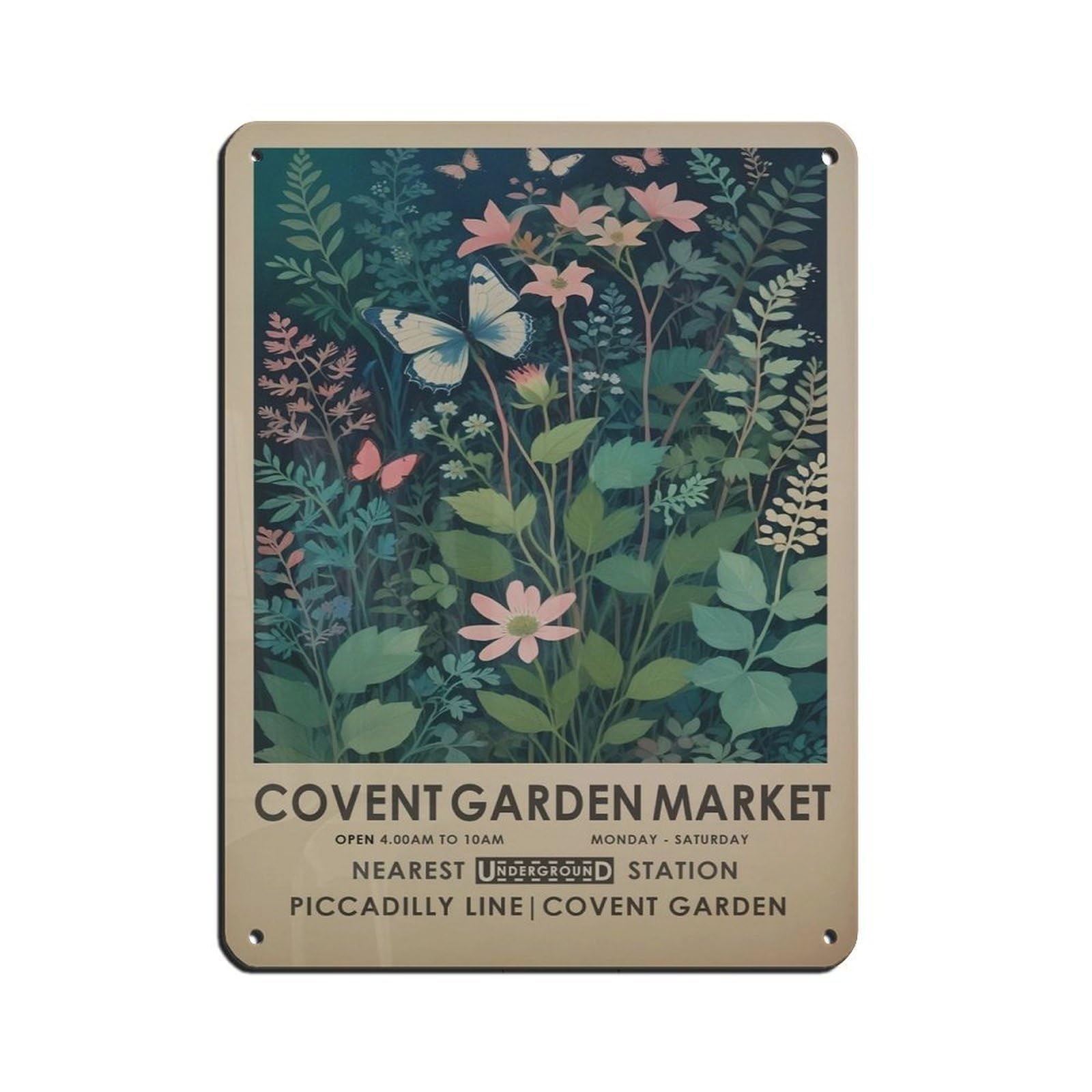 Covent Garden Flower Market, Vintage Retro Poster Metal Tin Sign Chic Art Retro Iron Painting Bar People Cave Cafe Family Garage Poster Wall Decoration 12x16inch(30x40cm)
