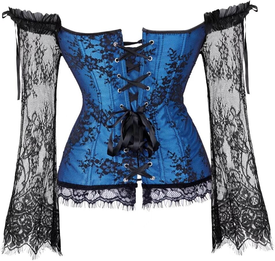 Corset Top for Women with Sleeves Bustier Tank Overlay Lace Floral Costumes Bridal Wedding