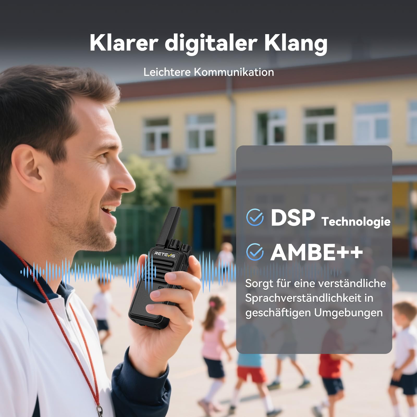 Retevis RT668D DMR Funkgerät Professional, PMR446 Walkie Talkies, Wiederaufladbar mit 2000 mAh Typ-C, Gruppenruf, 256 Kanäle, Robustes Walkie-Talkie für Einzelhandel und Schulen (2er-Pack)