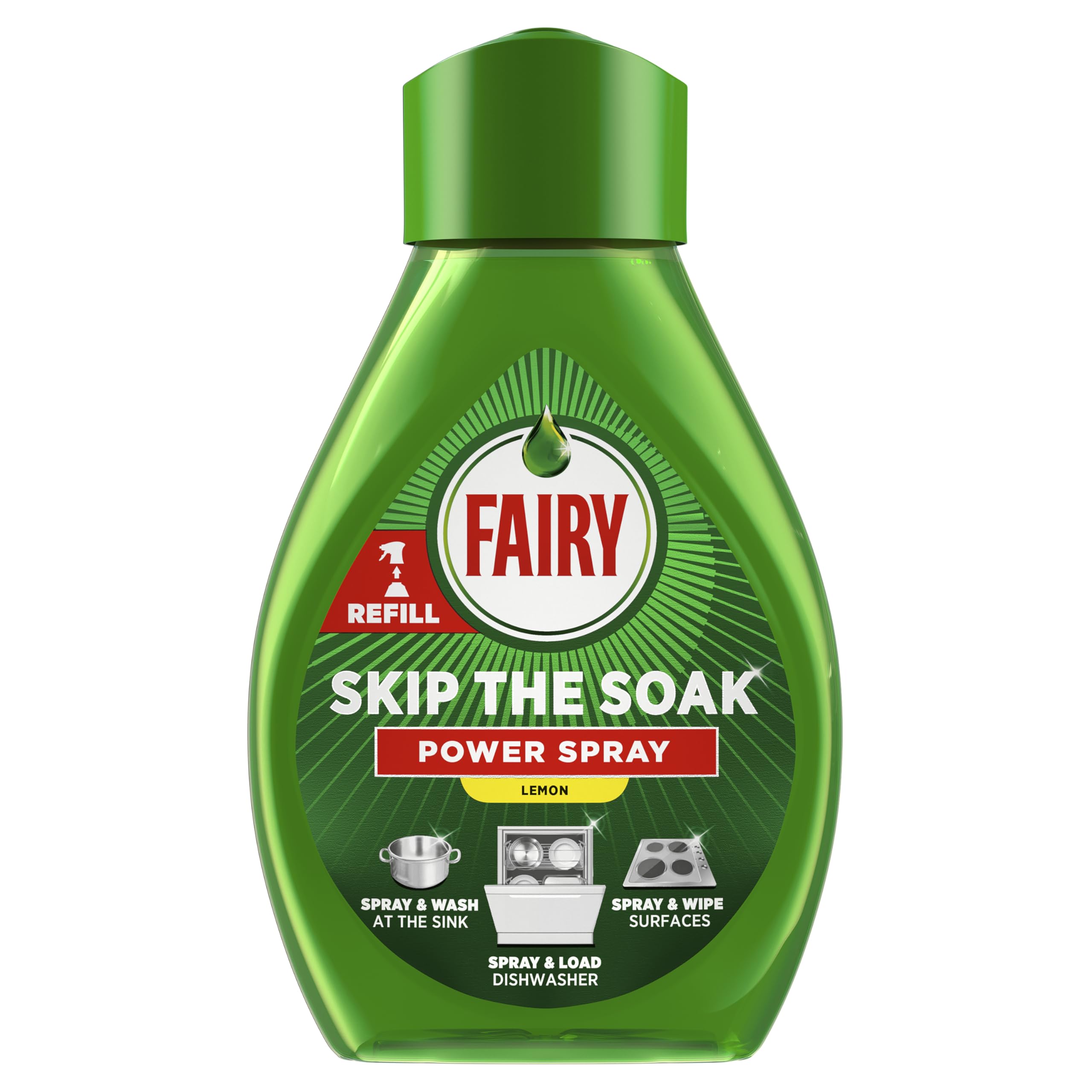 Skip the Soak Dish Spray Kit Lemon, Trigger + 4x500ml Refill. 100% Grease Removal for Dishes & Surfaces.