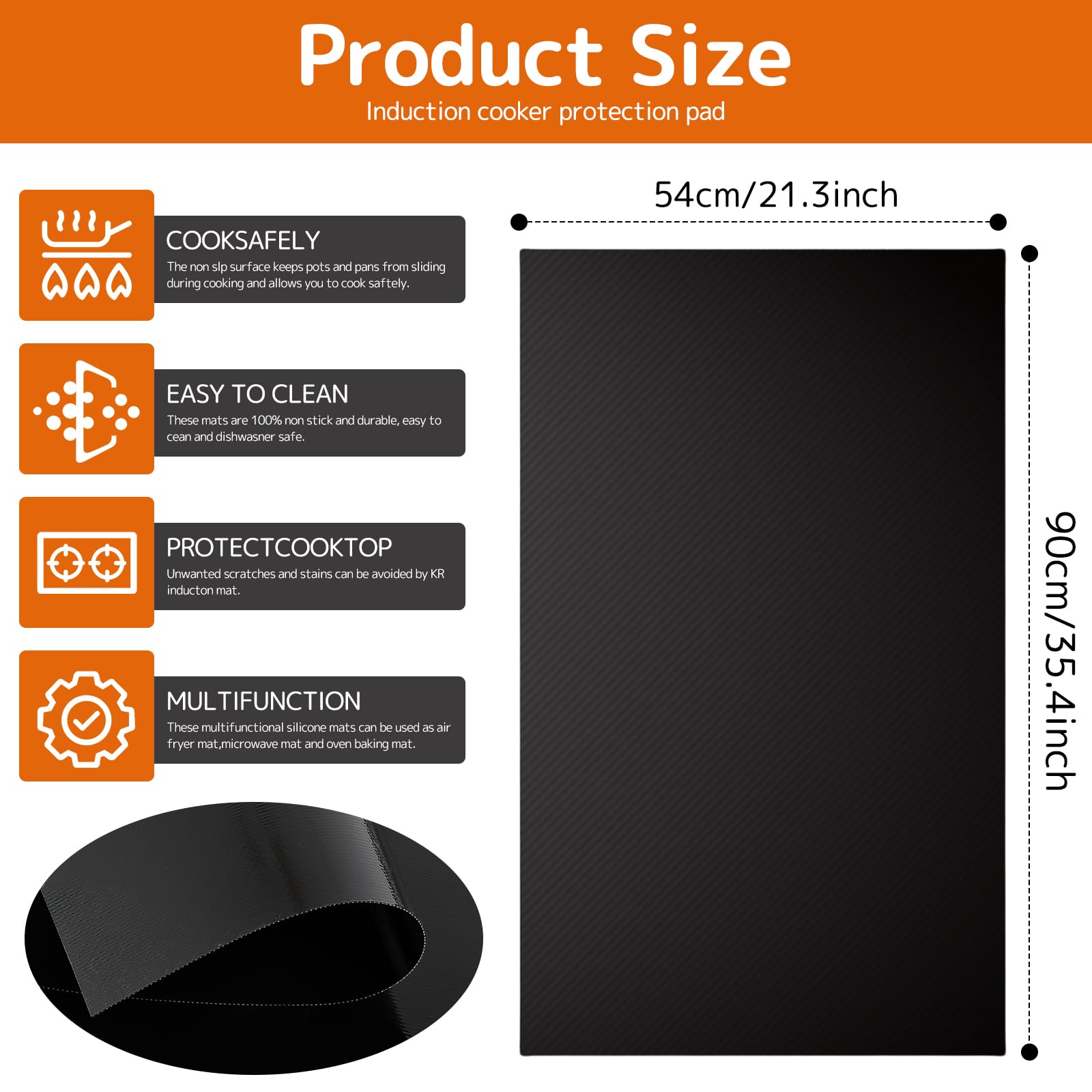 Grand tapis de protection en silicone pour plaque à induction, magnétique, anti-rayures, pour cuisinière à induction, multifonctionnel, antidérapant (52 x 78 cm