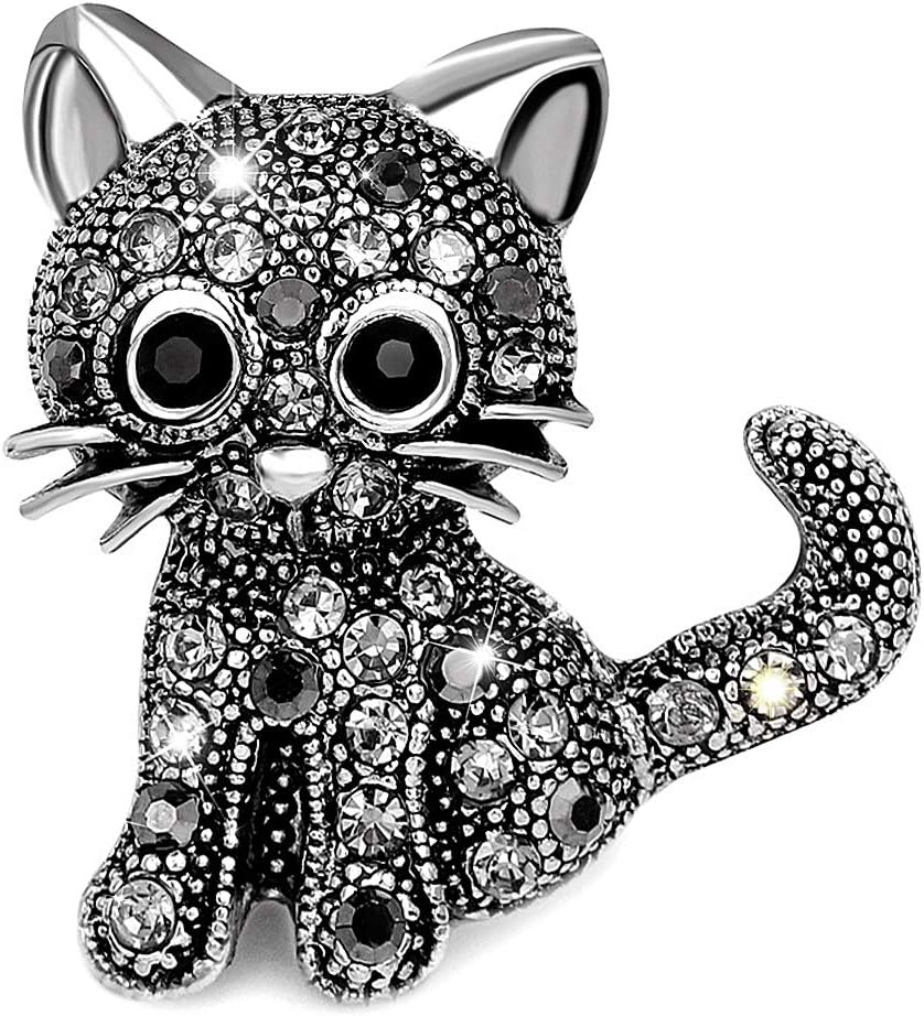 Cat Brooch Pin Retro Crystal Animal Brooch Pin for Girl Women
