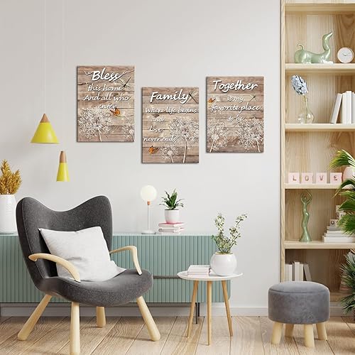 Miniatura 2 de Kalormore Cartel de imagen Sweet Home Quote Family Together Bless, lienzo decorativo para pared, diseño rústico de diente de león marrón para sala
