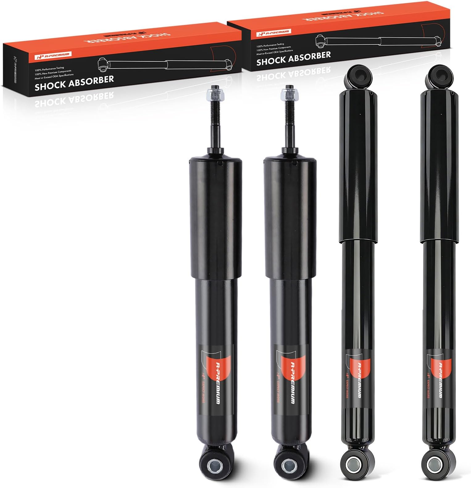 Front and Rear Shock Absorbers, Set of 4 | Compatible with Mitsubishi Montero Sport 2000 2001 2002 2003 2004