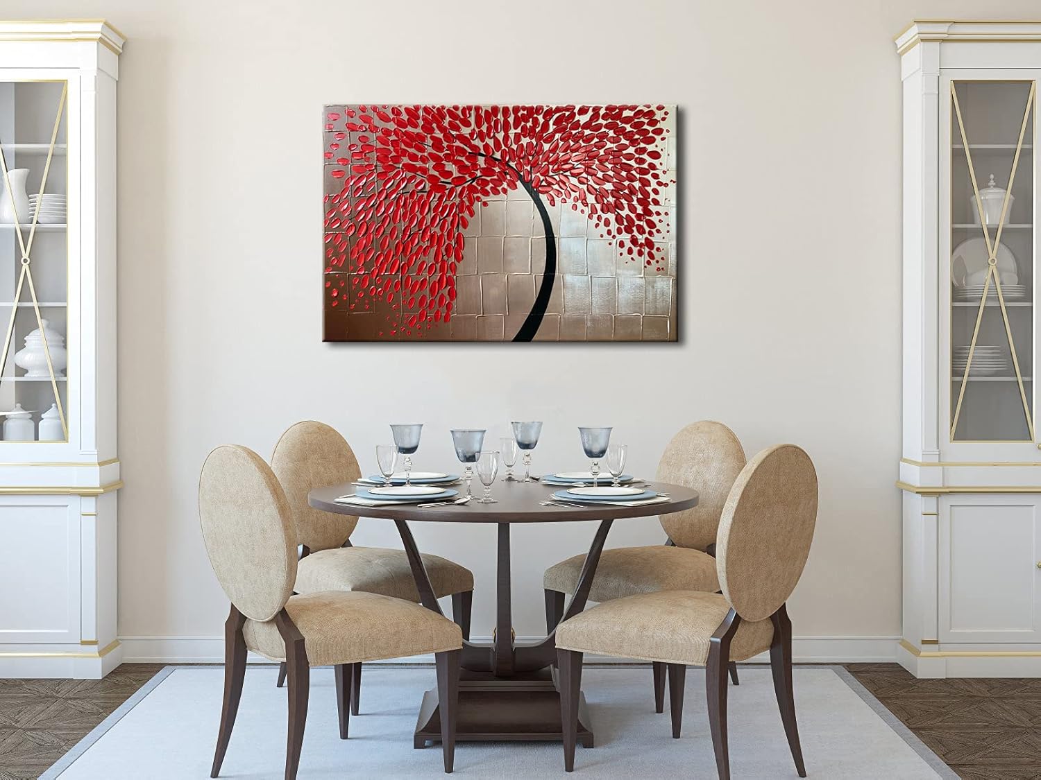 Wieco Art Red Flower Oil Paintings on Canvas Wall Art Ready to Hang for Living Room Bedroom Kitchen Home Decorations Large Modern 100% Hand Painted Stretched and Framed Abstract Floral Artwork L