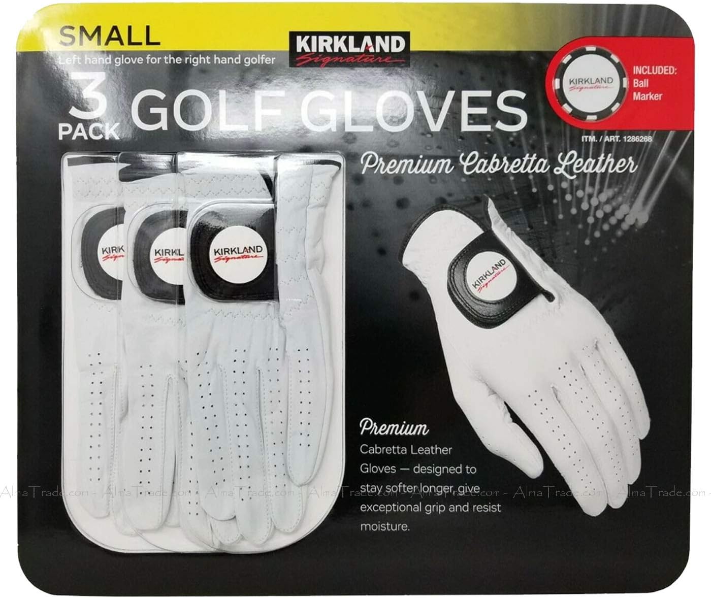 Kirkland Signature Men's Golf Gloves Premium Cabretta Leather, Small, 3 Pack