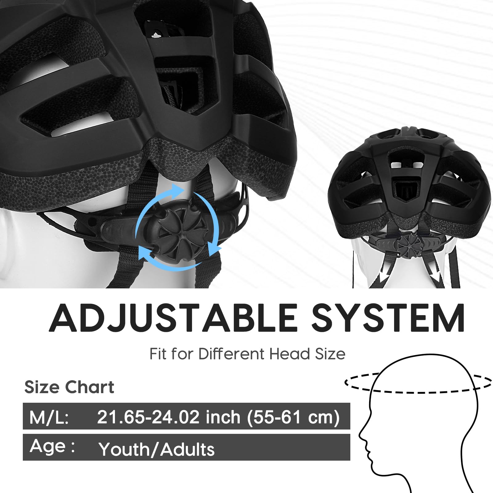 Casco da bici da uomo e donna, con prese d'aria oversize, casco da ciclismo leggero, casco da mountain bike e da strada, per adulti, casco da ciclismo regolabile 55-62 cm