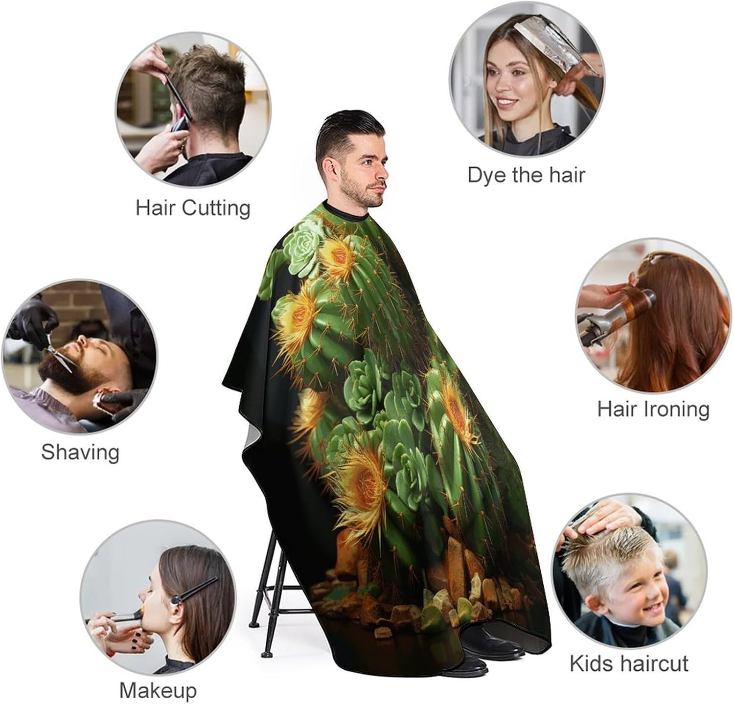 Cacti And Succulents Apron for Women Men,Barber Cape with Adjustable Snap Closure,Hair Cutting Cape,66.9 X 56.7 Inches for Hair Dye, Comb-out, Styling, Shampoo