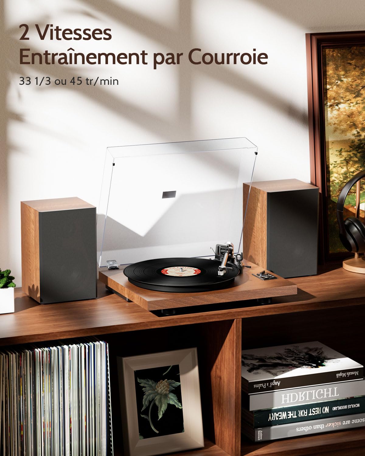 1 BY ONE Tourne-Disque Vinyl Bluetooth​ Premium avec Cartouche Magnétique, Enceintes 36 Watts à Excellent Rapport Qualité-Prix