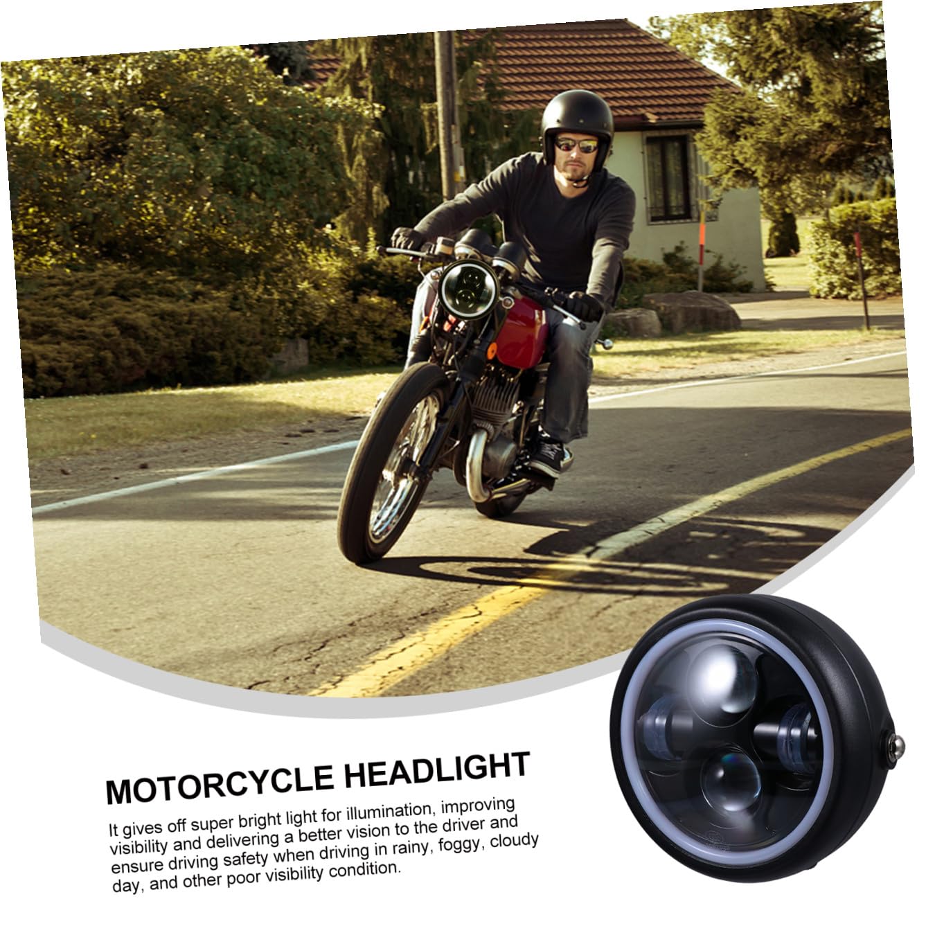 ABOOFAN Faro a LED per Moto Retrò Luce di Guida Notturna, Lampada a LED Resistente All’usura per Guida in Condizioni Avverse, Gruppo Ottico Anteriore Compatibile per Moto Vintage