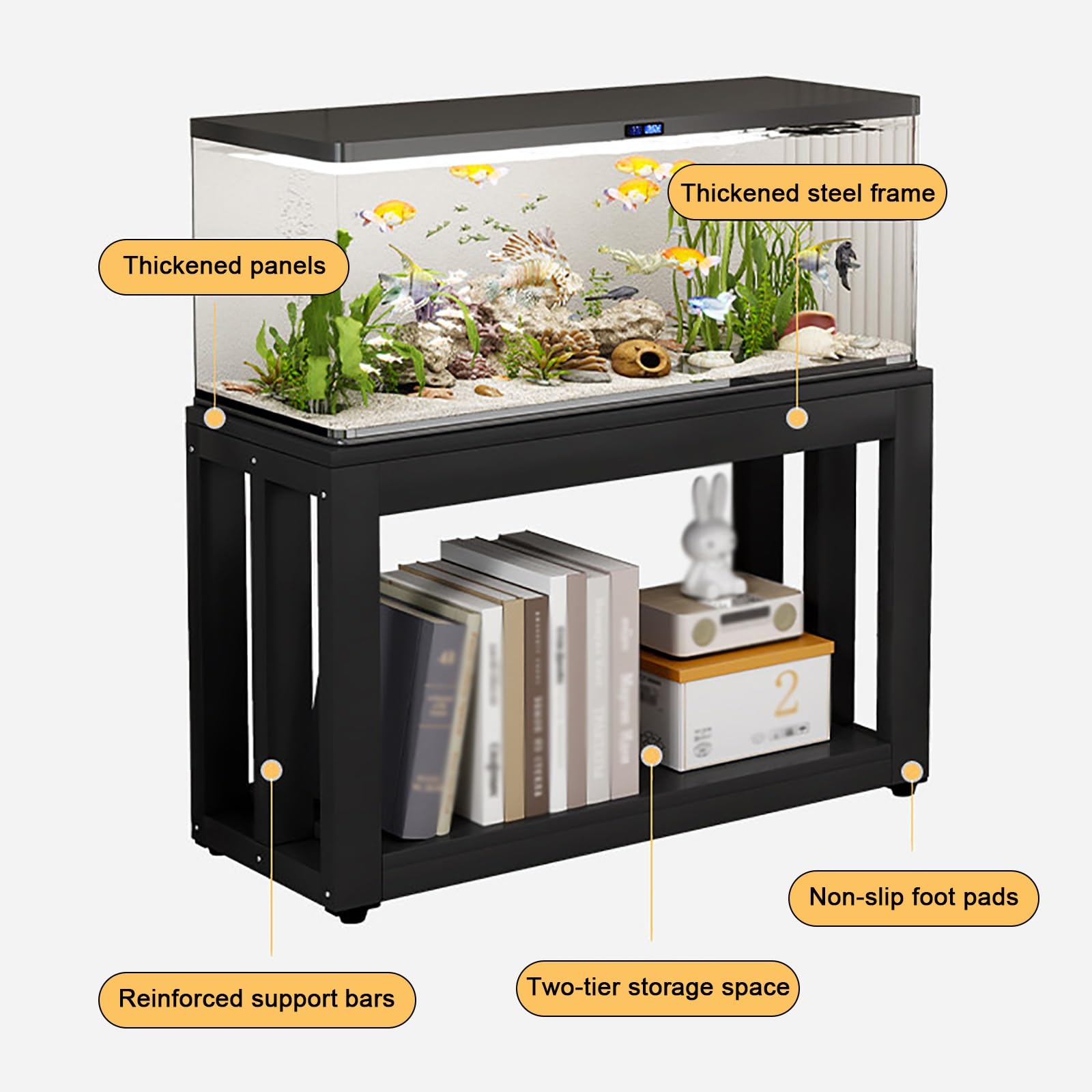 Supporto per Acquario, Mobile per Acquario | Ripiani in Legno Massello, Portata di 400 kg, Piedini Antiscivolo Regolabili(White B,91x35x60cm/36x14x24in)