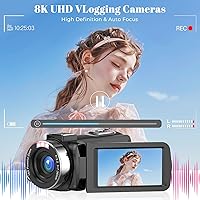 Vista 2 de VETEK Cámara de video, videocámara 8K 48MP UHD WiFi Vlogging Cámaras para YouTube 18X Zoom digital IR Visión nocturna Cámara de pantalla táctil