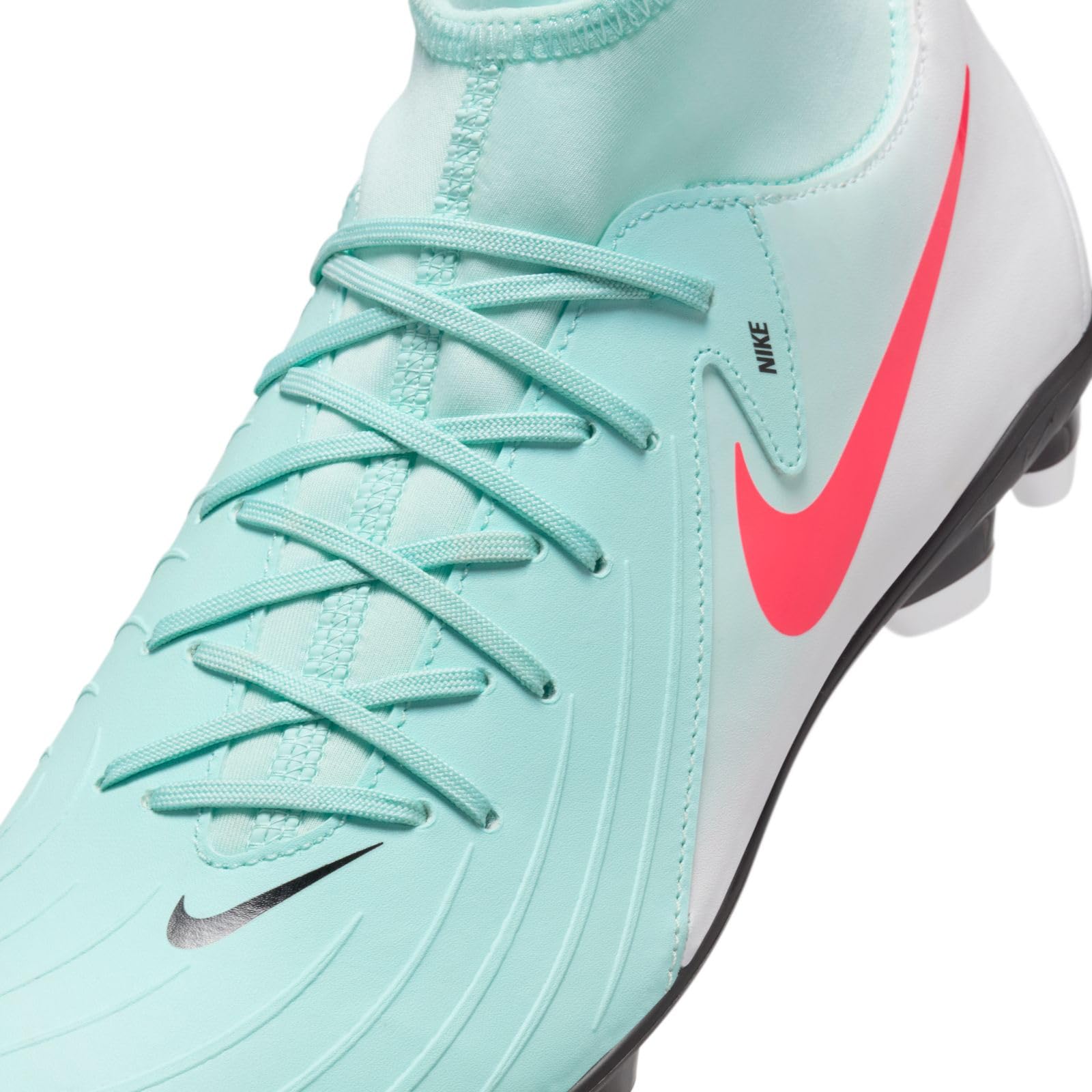 Nike Phantom Luna 2 Club MG High-Top Soccer Cleats (FJ2558-300, Mint/Off Noir/Atomic Red) Size 11