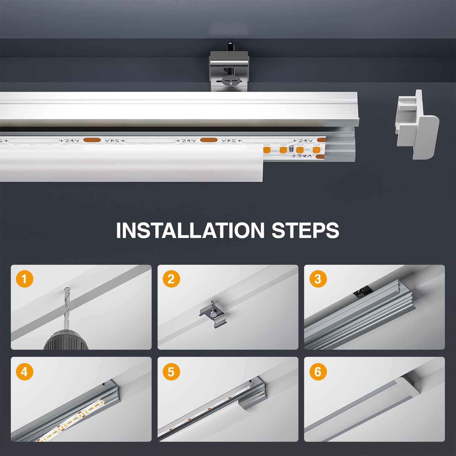 GEEKLUX Profilo in alluminio per nastro Led 2 m (Total 50 m) da incasso canali LED a forma di U Max strisce LED 15 mm, coperchio bianco crema PC diffusore LED metallo Mounting Clips - 2000 x 27,2 x 15