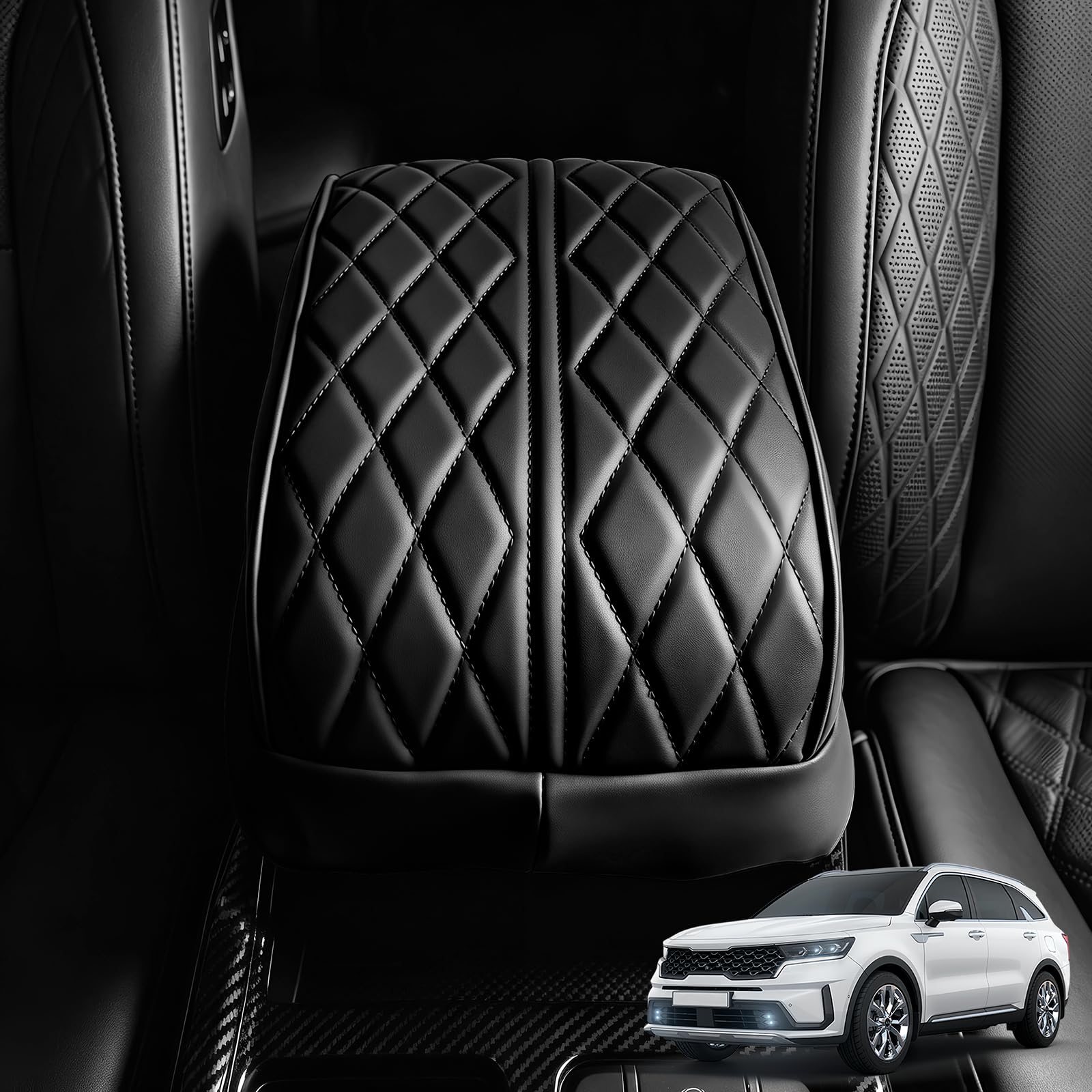 YOUTOOCAR Fodera per bracciolo centrale compatibile con Kia Sorento 2021-2026, accessori per bracciolo in pelle trapuntata (nero)