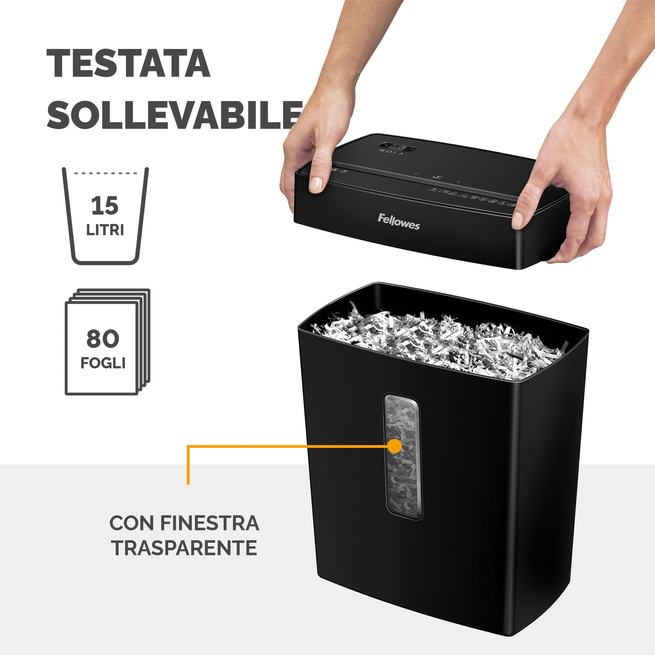 Fellowes Distruggi documenti a frammento FS-8C, 8 fogli, per casa e piccolo ufficio, uso personale, cestino da 15 litri, distruggidocumenti nero [ESCLUSIVA AMAZON]