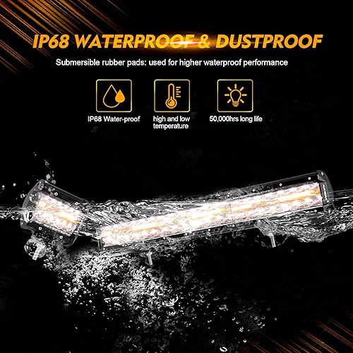 Vista 54 de Auxbeam Vaina LED de 3 pulgadas, 72 W, luz antiniebla ámbar, 6 modos de luz estroboscópica, cubo estroboscópico, barra de luz de doble