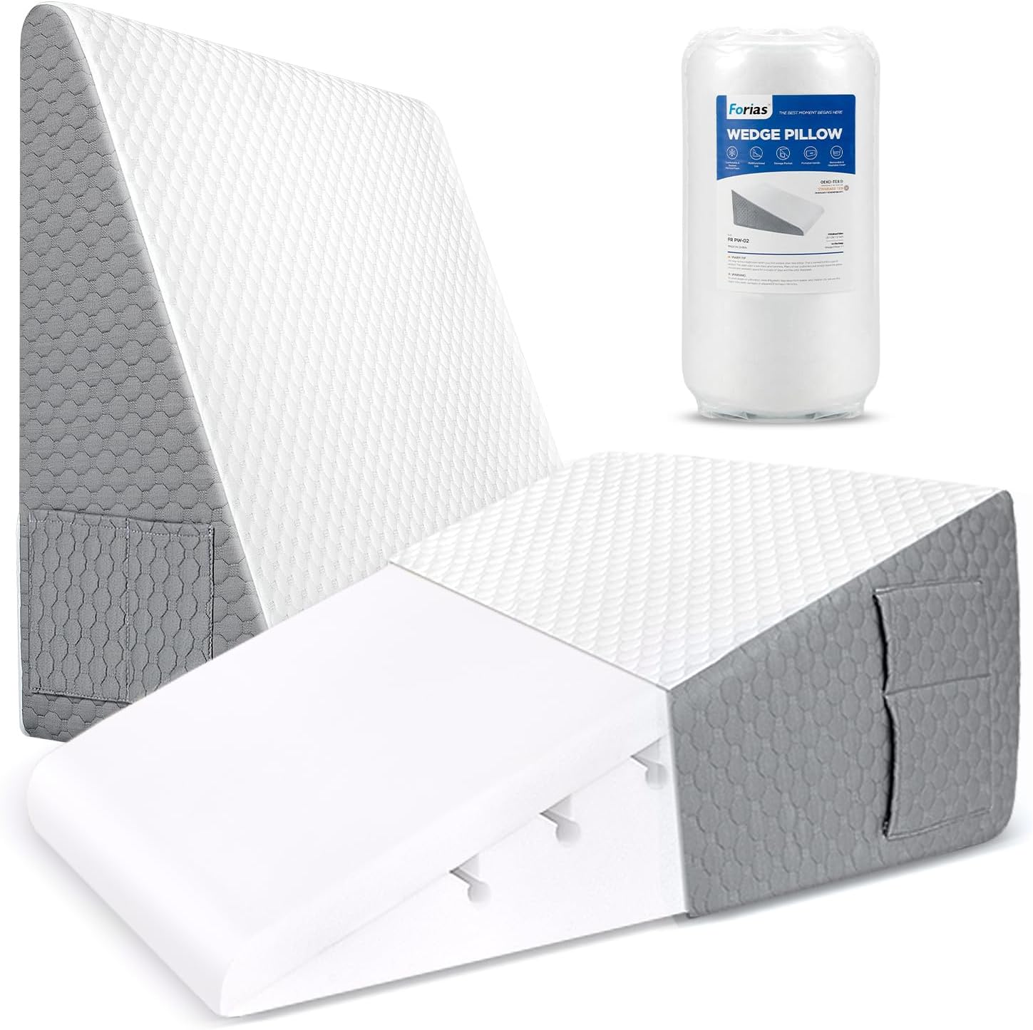 Forias Bed Wedge Pillow for Sleeping Acid Reflux 12" Triangle Pillow Wedge for After Surgery Gerd Snoring Pregnancy Relaxation with Comfortable Super Soft Memory Foam Top & Washable Cover