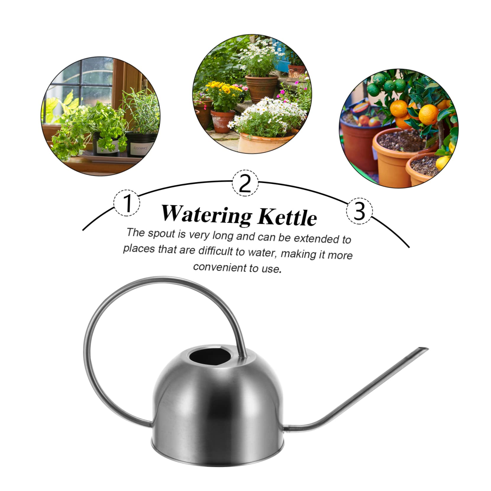 TOYANDONA Annaffiatoio Manico Ergonomico a Beccuccio in Acciaio Inossidabile 1,5l per Irrigazione di Piante, Bonsai e Fiori per Giardinaggio Interno ed Esterno