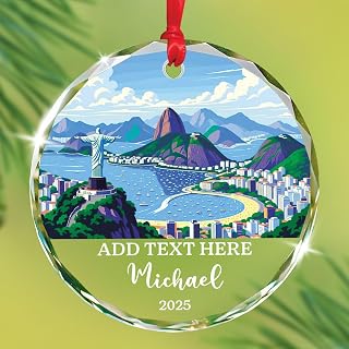 Rio De Janeiro Christmas Glass Ornament Gifts for Traveler, Custom Text & Name Christ The Redeemer Ornament 2025, Rio De Janeiro Brazil Glass Keepsake Xmas, Personalized Travel Souvenirs Ornaments