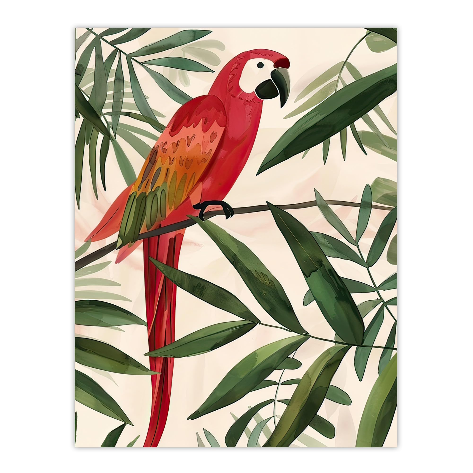 Artery8 Scarlet Macaw Parrot on Tropical Tree Branch Living Room Large Wall Art Poster Print Thick Paper 18X24 Inch