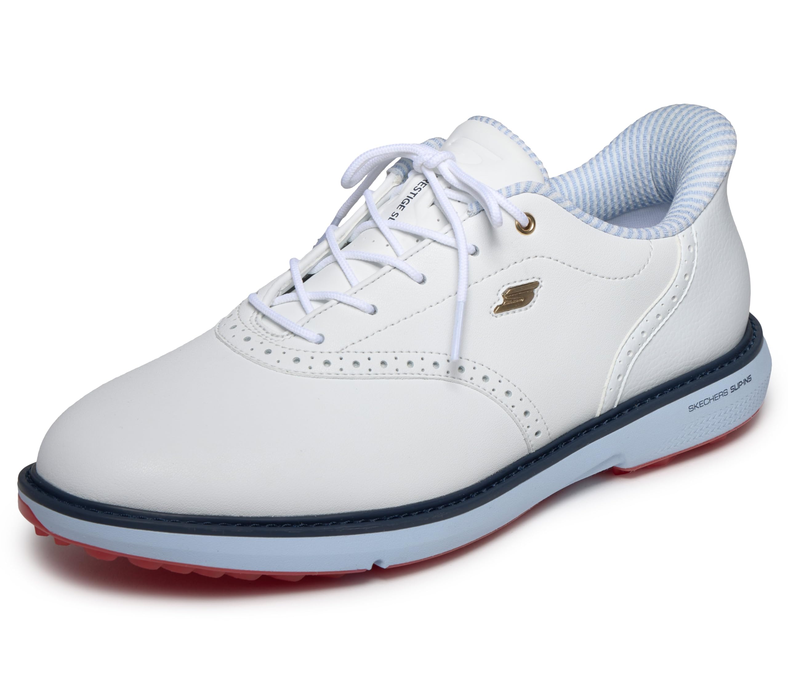 Skechers Men's Go Golf Prestige Sl Waterproof Spiked Golf Shoes Slip-in Trainers, White/Navy/Red Spikeless, 9.5 UK