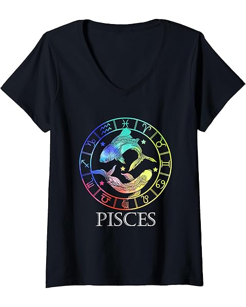 Womens Zodiac Sign Pisces V-Neck T-Shirt