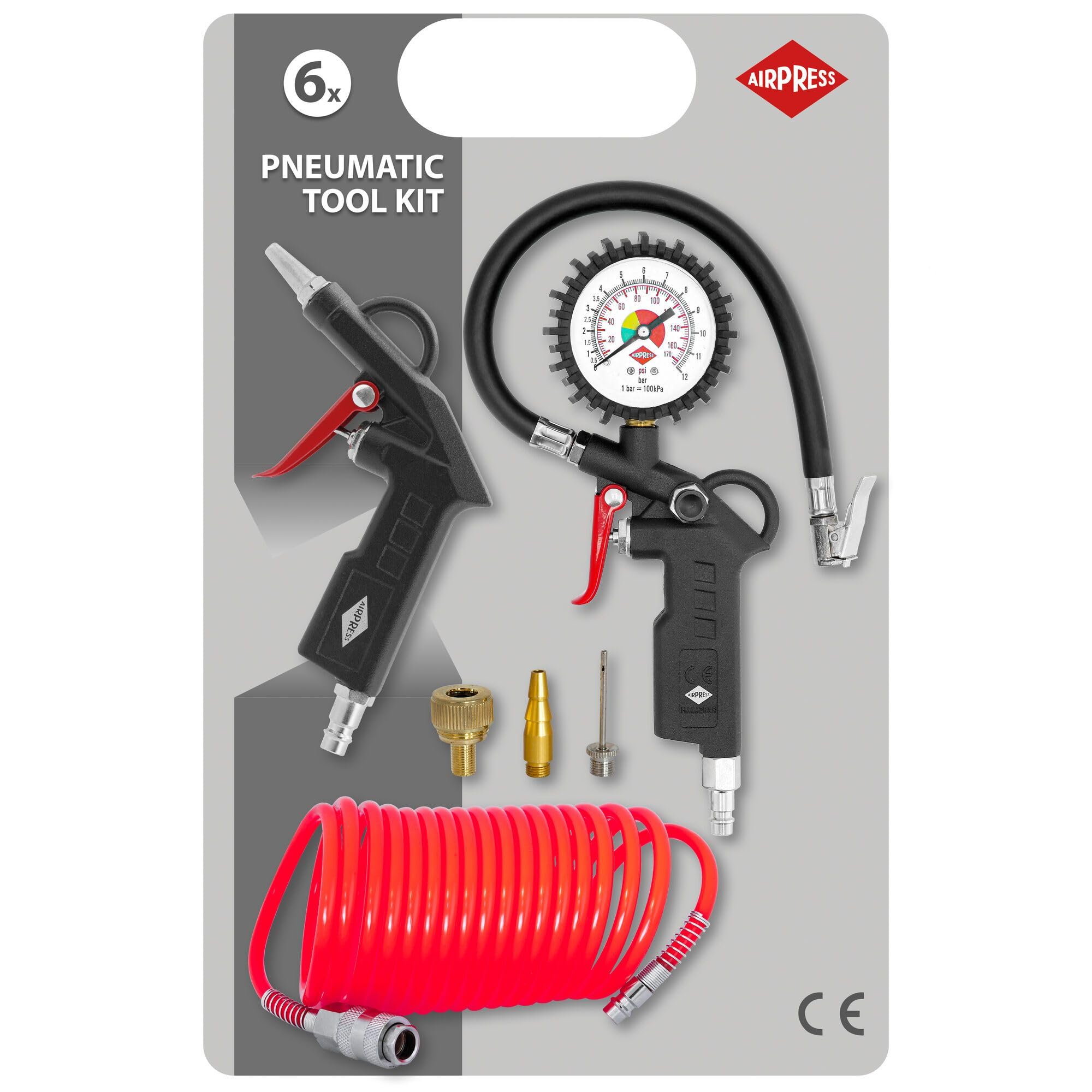 AIRPRESS - Compresor de Aire de dos pistones HL 425-90V 10 Bar 3 CV/2.2 KW 230 /min 90 LTS. con Juego de 6 Accesorios neumáticos
