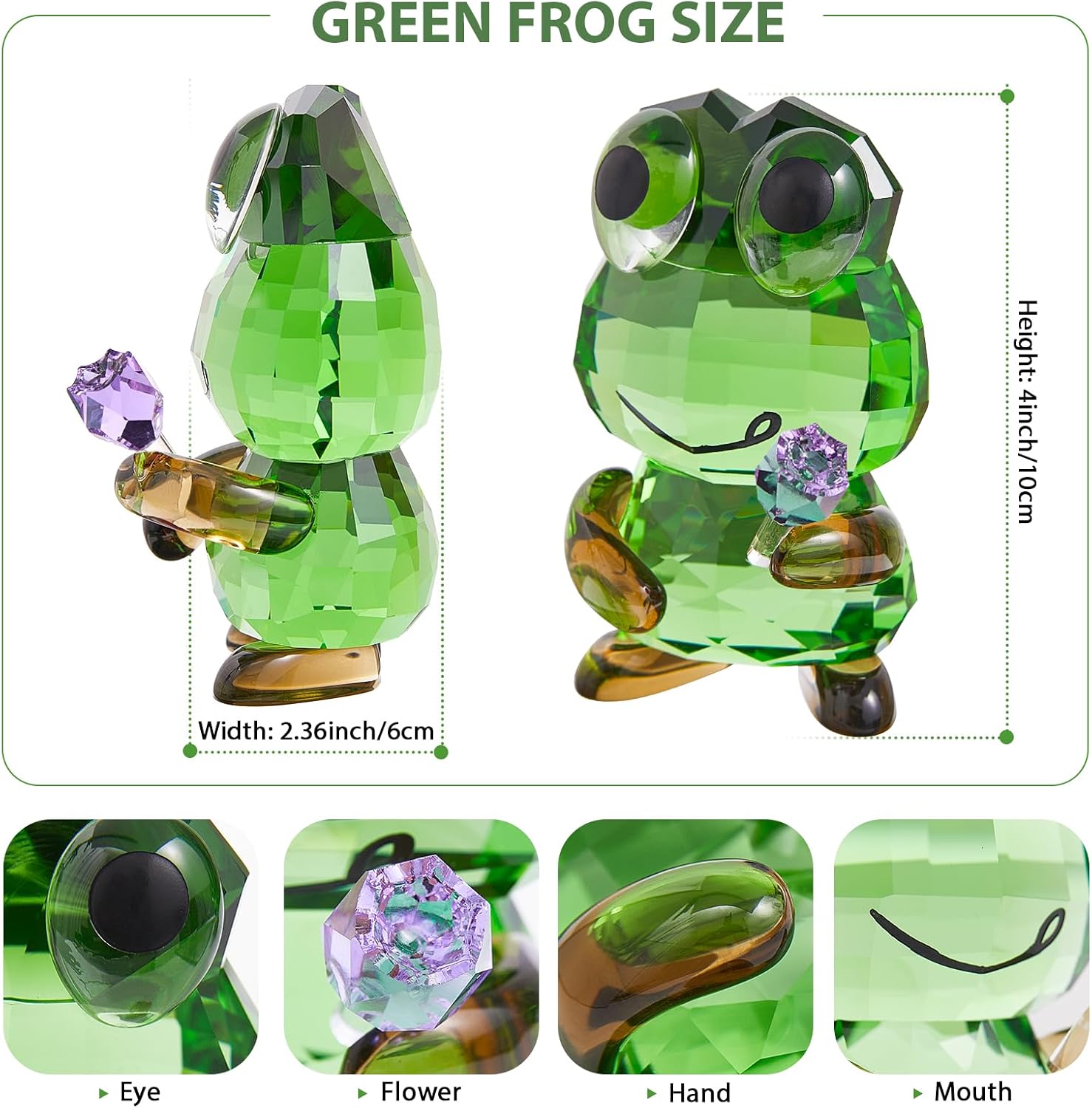 Crystal Frog Figurine with Purple Rose - Glass Animals Desk Decor & Home Office Ornament, Handmade Art Collectible Gifts