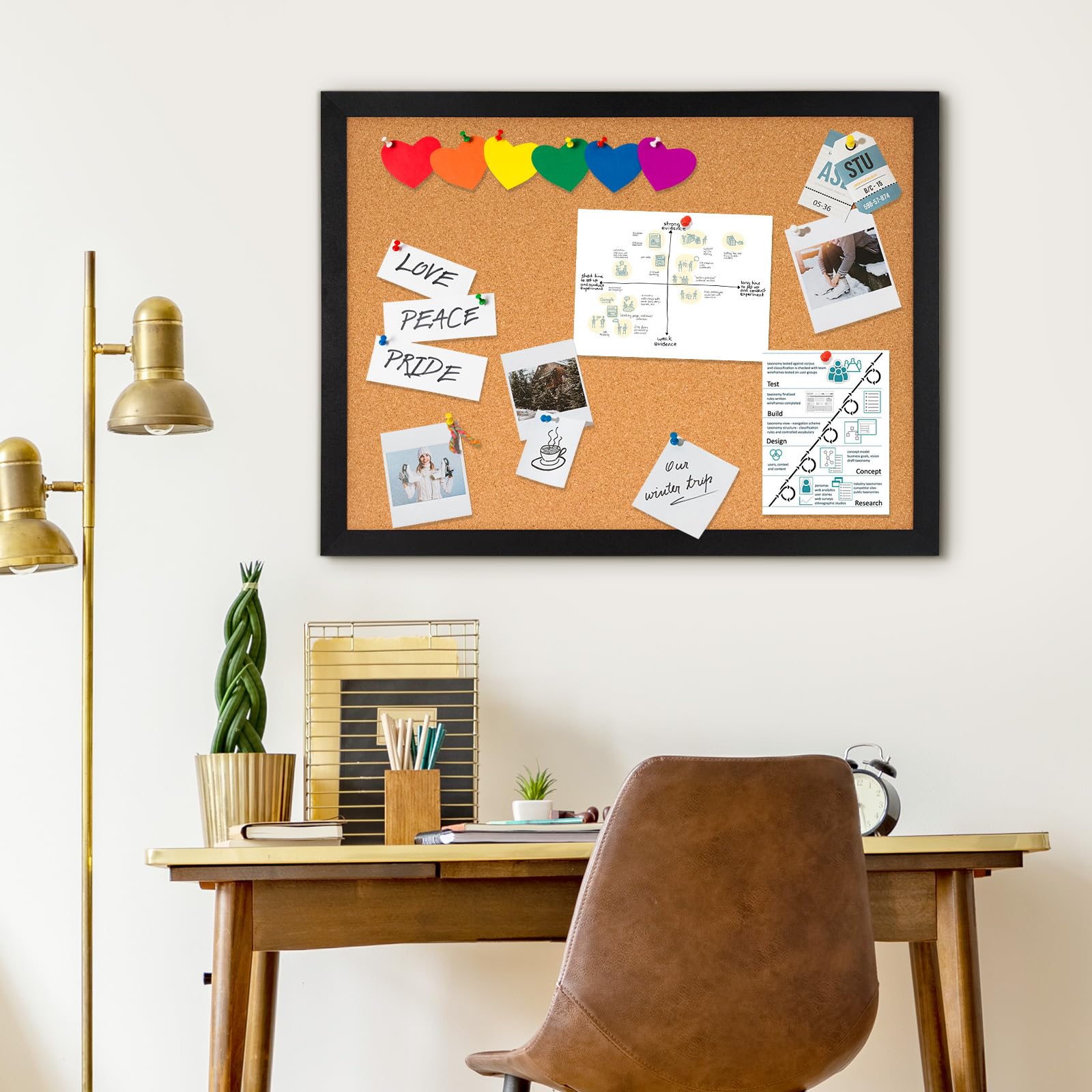Dollar Boss Korktafel für die Wand, 91,4 x 61 cm, Pinnwand für die Wand mit schwarzem Holzrahmen, Bildanzeige, Pinnwand, breite Sichttafel für Büro, Zuhause, Schule, Zimmer, dekoratives Aufhängen, 10