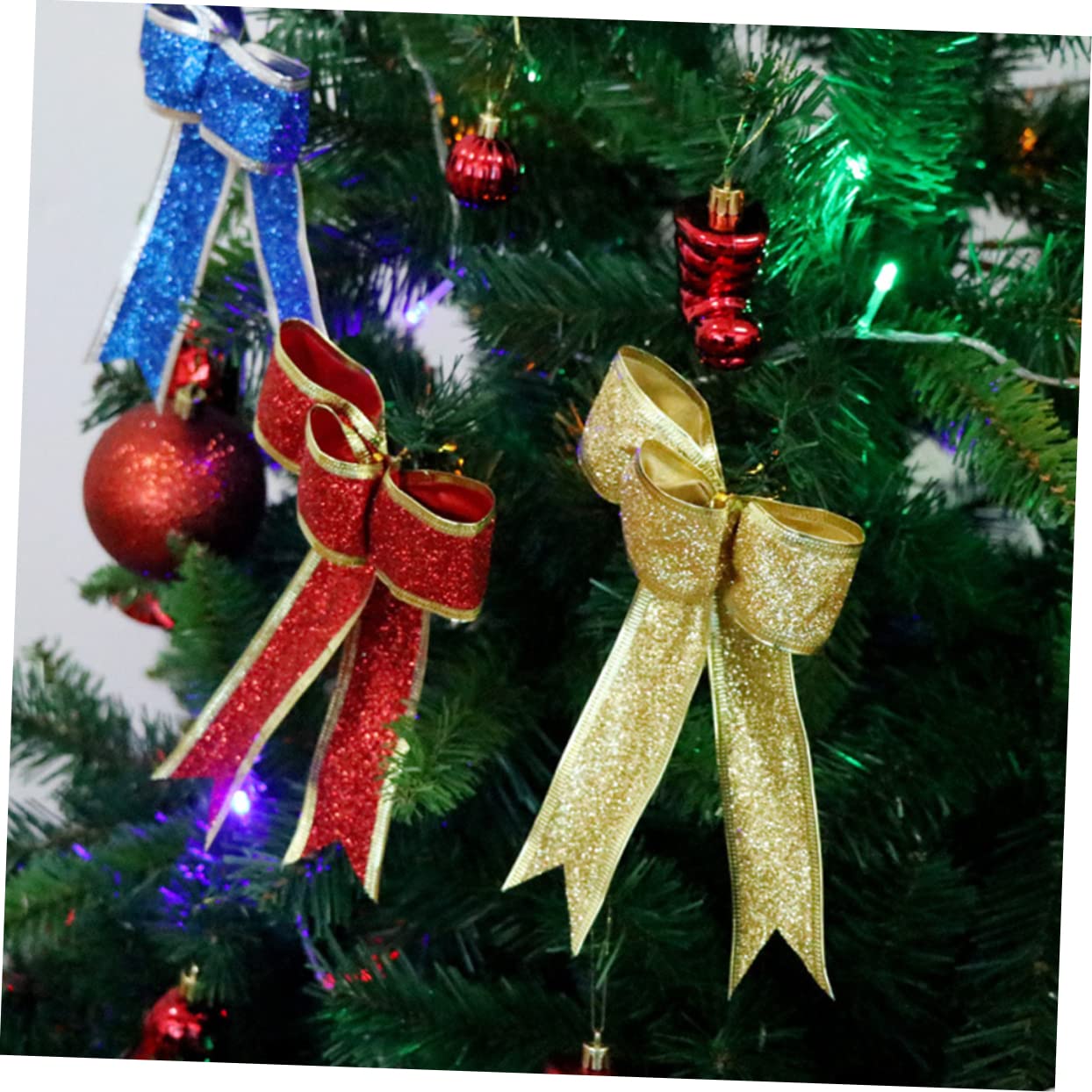 Mobestech 20piezas Lote De Lazos Rojos De Tela Brillante para Decoración Navideña Adornos para Árbol De Navidad y Fácil De Usar Ya Anudados y Listos para Pegar