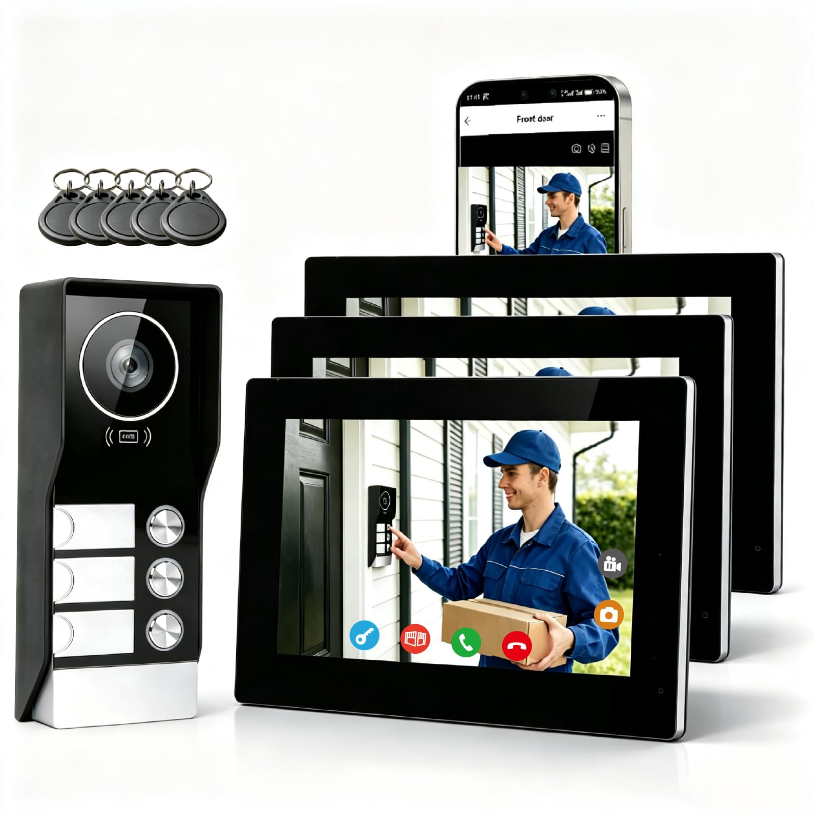KW08 Videocitofono Connesso con Schermo Per 3 Famiglie