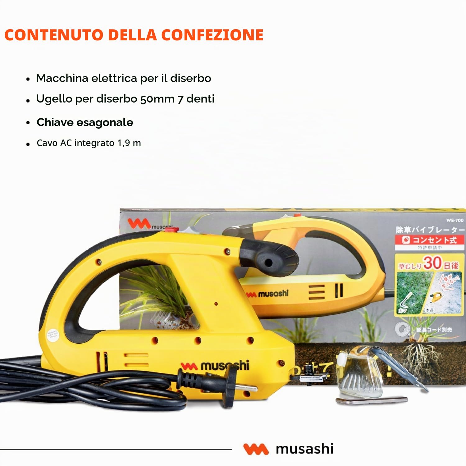 Musashi Zappetta, E Strumento per la Rimozione Delle Erbacce, L'allentamento del Terreno e il Diserbo, la Manutenzione di Prati e Sentieri, Esente da Erbacce Fino a 30 giorni (Elettrico)