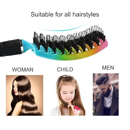 Miniatura 6 de Beikalian Cepillo desenredante para cabello húmedo, cepillo desenredante para cabello rizado, grueso, liso, cepillo de cerdas de jabalí, cepillos