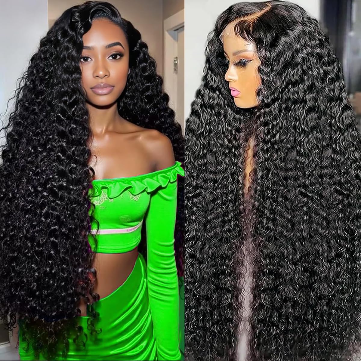 30 Inch Deep Wave Lace Front Wigs Human Hair 13x6 HD Transparent Lace Deep Curly Frontal Wigs Human Hair 200% Density Glueless Wigs for Women Pre Plucked with Baby Hair Natural Color