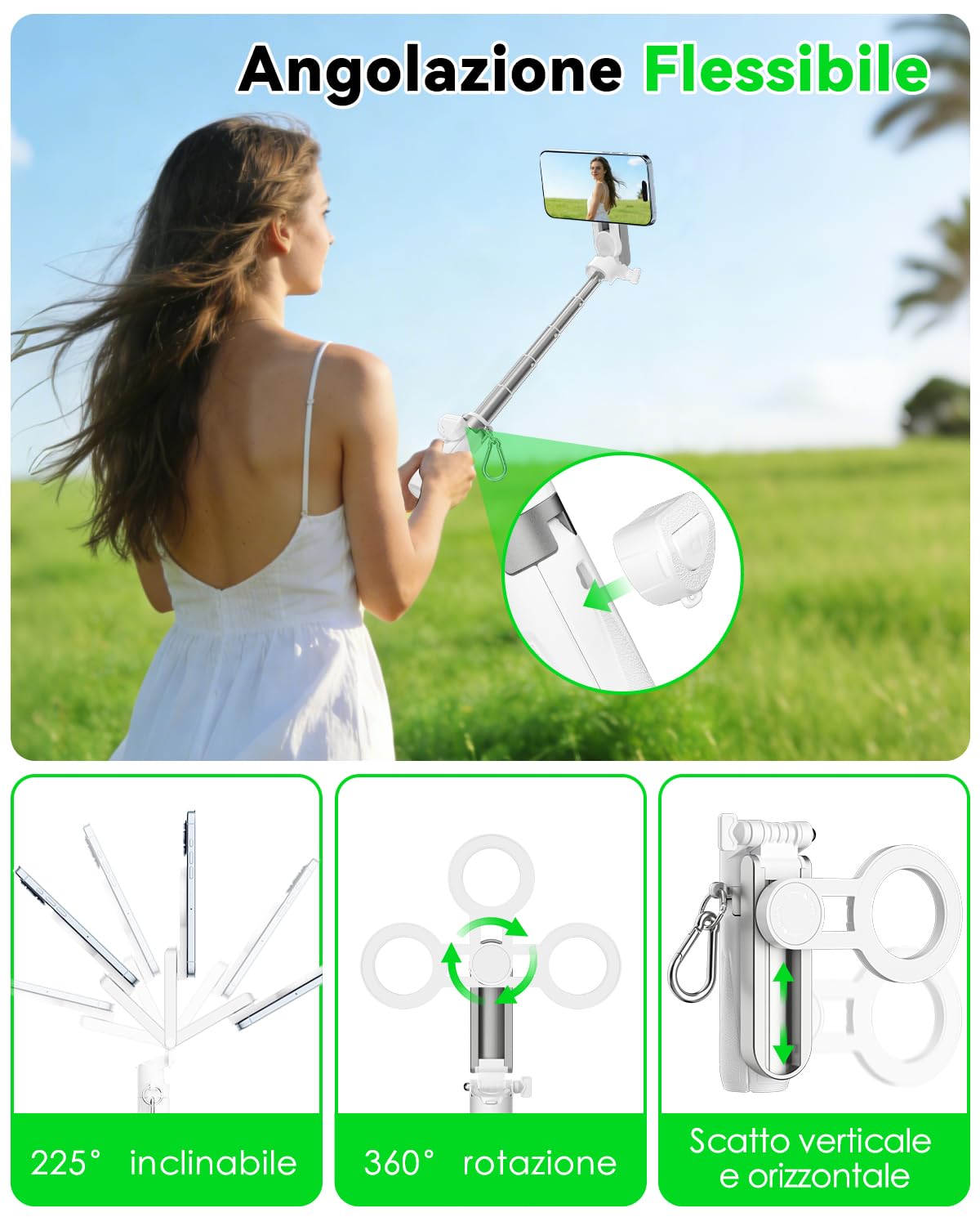 CloudValley Treppiede magnetico 4 in 1 multifunzione per selfie, mini supporto portatile tascabile per telefono con telecomando staccabile, compatibile con MagSafe, per iPhone/Android, Travel Vlog