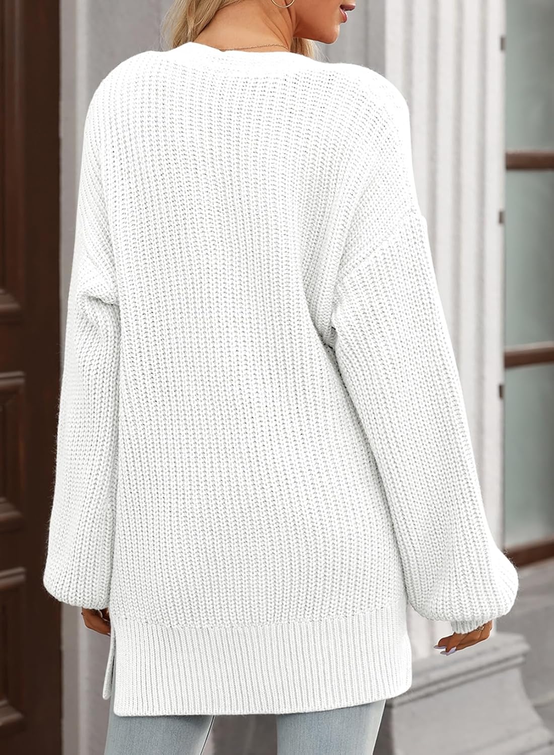 SHEWIN Womens Oversized Long Cardigan Sweaters Open Front Button Long Lantern Sleeve Knit Chunky Sweater Outerwear Coats - Image 4