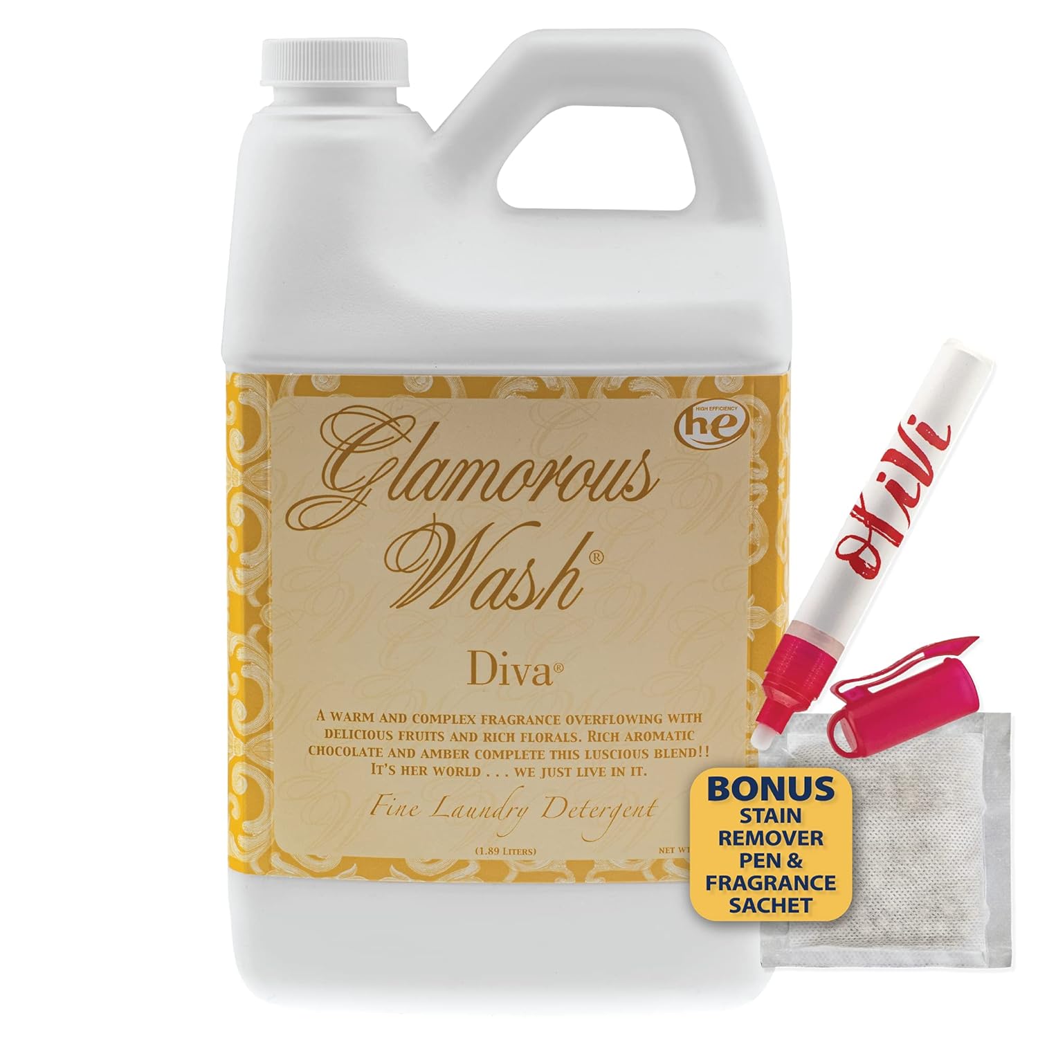 Tyler DIVA Glamorous Wash Laundry Detergent- 64oz - With Olivi Stain Remover Pen - Fresh Scented Sachet -