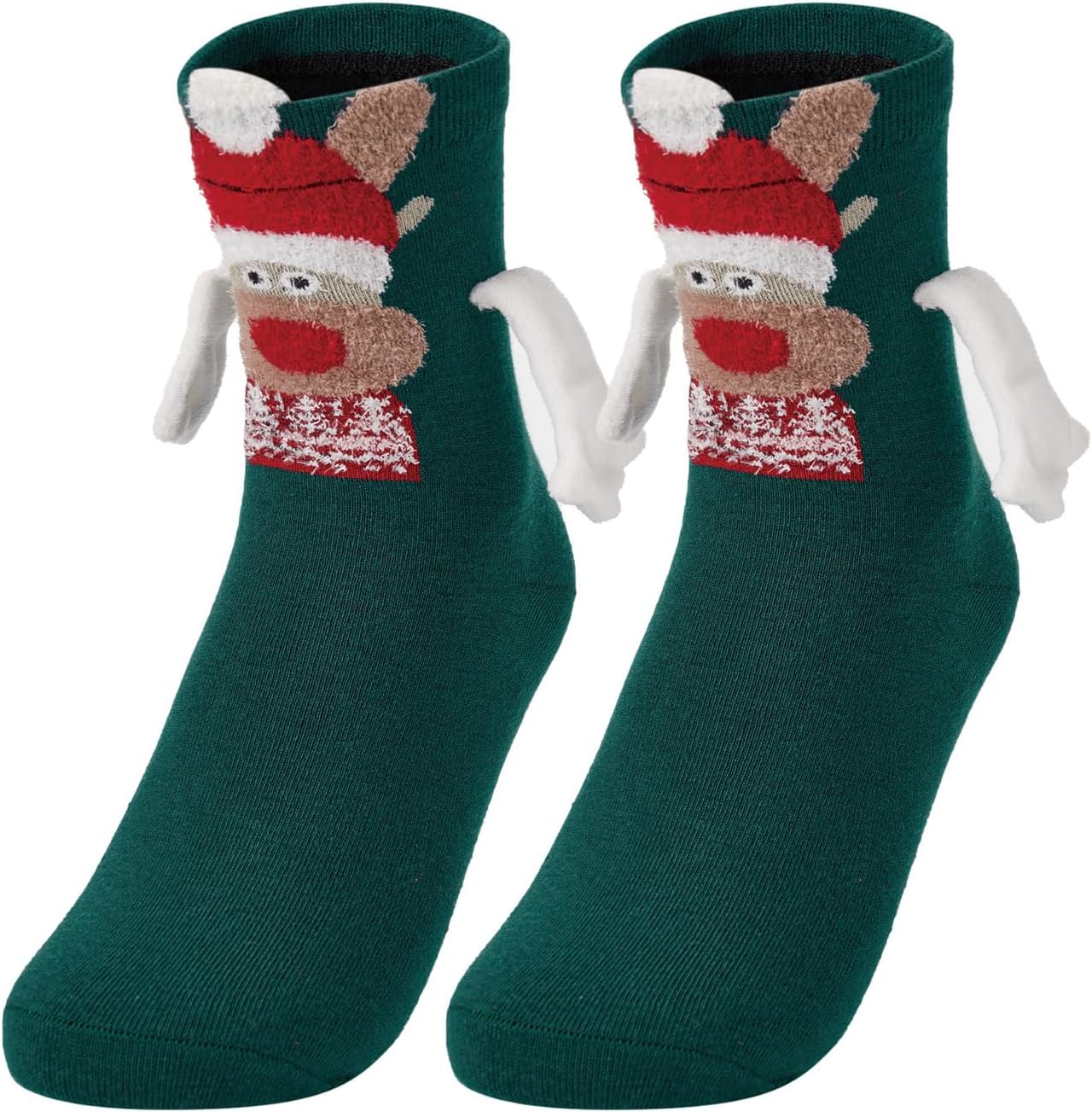 Honganda Funny Couple Socks - Fuzzy Bear Christmas Magnetic Mid-Calf Socks for Women & Men - Novelty Xmas Gift - Image 3