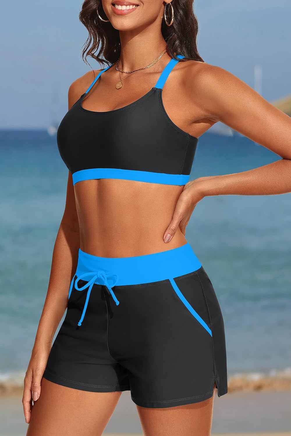 Aqua Eve 3 Piece Tankini Swimsuits for Women - Blouson Bathing Suits Tummy Control Swim Shorts with Sporty Pockets 2026 - Image 3